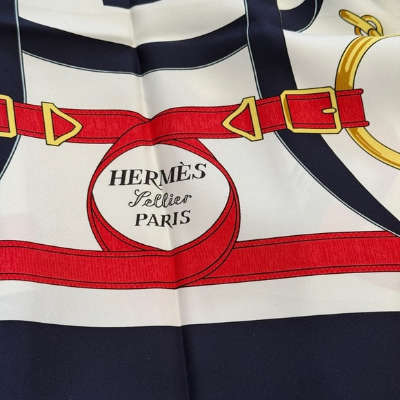Hermes Scarf with Gold, Black, and Red Design - Picture 3 of 7